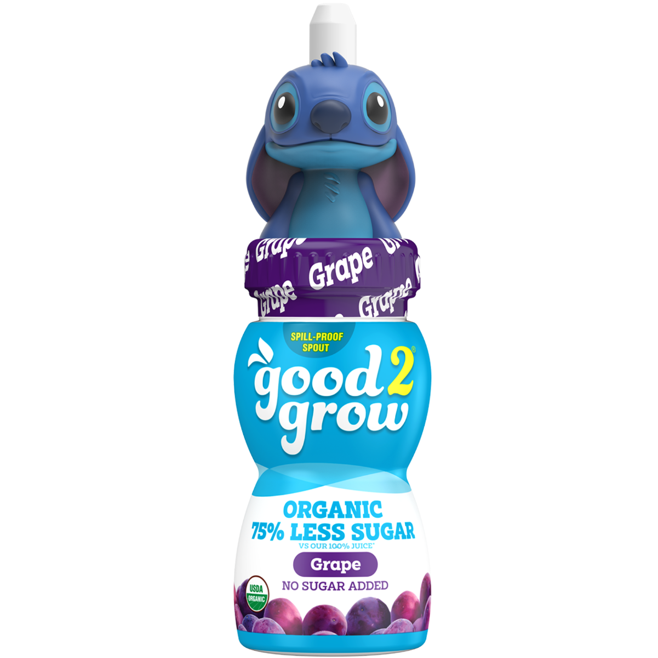Good2Grow grape juice bottle with cartoon topper