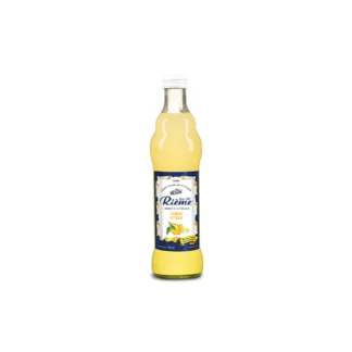 Yellow lemonade bottle with blue label
