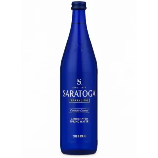 Tall cobalt Saratoga sparkling water bottle