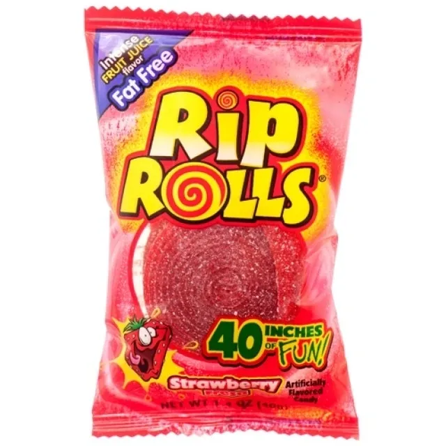 Rip Rolls Fruit Roll Candy - 24 Pack - Strawberry 1.4oz