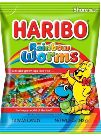 Haribo Gummy Candy Share Size - 12 Pack - Rainbow Worms 4oz