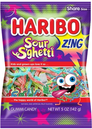 Haribo Gummy Candy Share Size - 12 Pack - Sour Sghetti 4oz