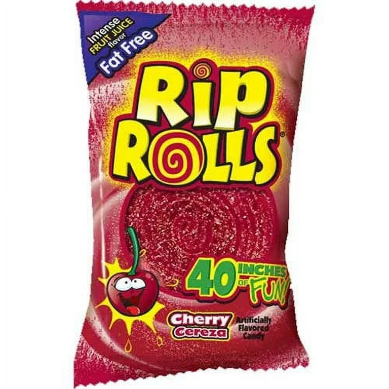 Rip Rolls Fruit Roll Candy - 24 Pack - Cherry 1.4oz