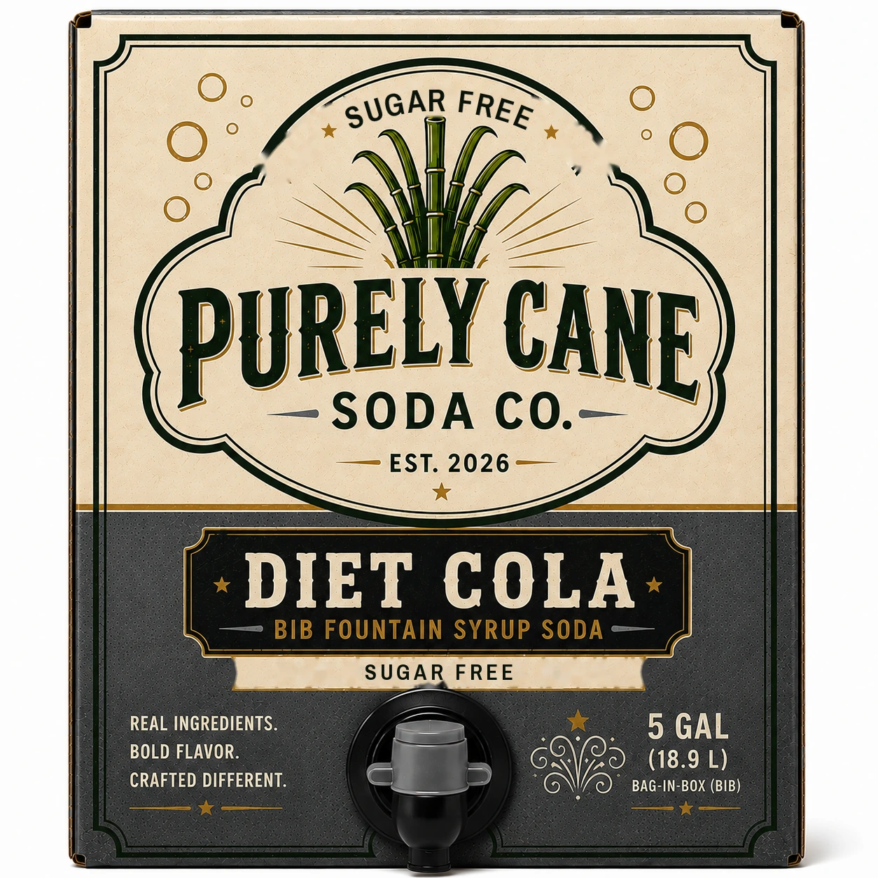 Purely Cane Soda Co - Diet Cola Fountain Syrup - 5 Gal Bag in Box